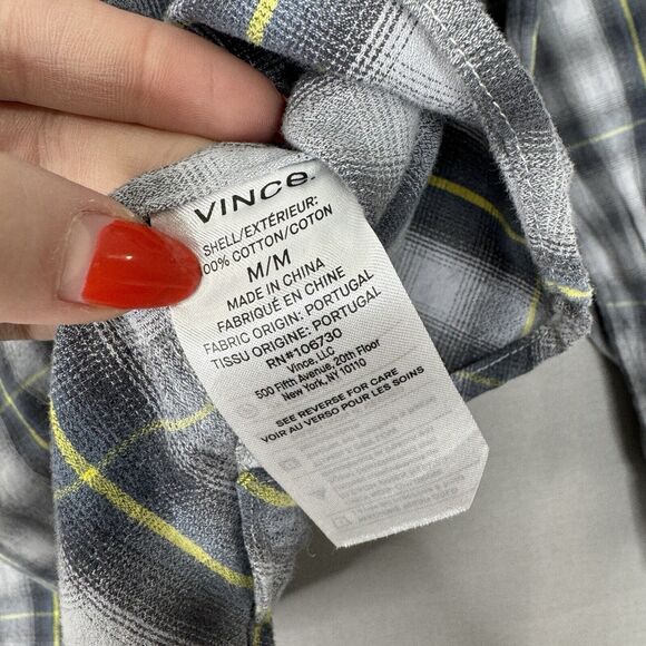 Vince Mens Shirt Medium Gray Shadow Classic Fit Plaid Flannel Country Preppy - Picture 10 of 12